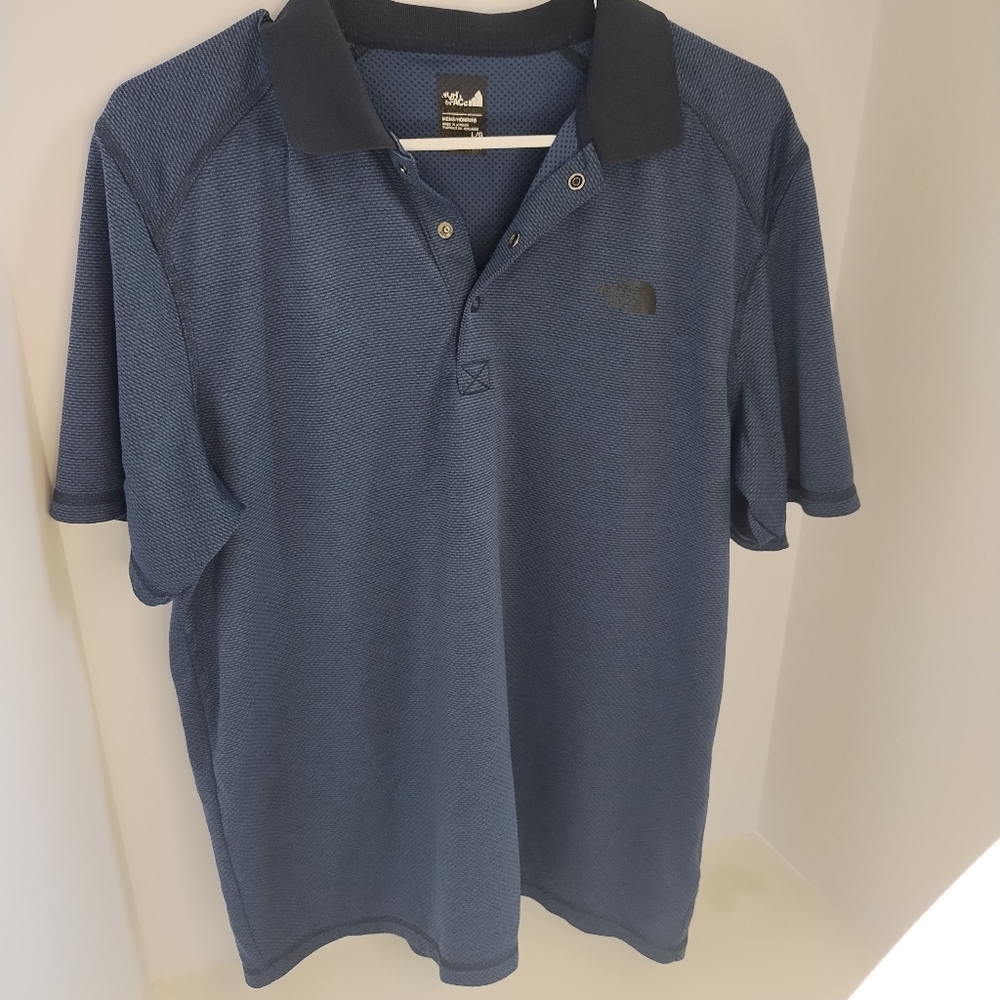 The North Face Polo Shirt Men's Large Blue Short Sleeve Flash Dry Hiking EUC